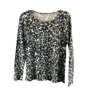 White Stag Womens Size Large Floral Long Sleeve Shirt Black & White Cotton